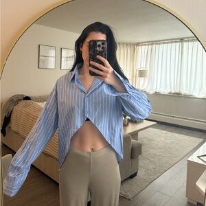 Missguided Blue Striped Button Down Shirt